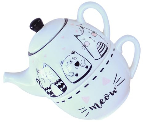 Garneck Théière à Motif De Chat Céramique Ensemble De Tasses à Thé Créatives Pour Maison Kit De Théière Avec Tasse à Thé