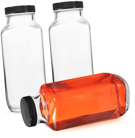 CLISPEED Botellas De Vidrio Para Zumo y Leche 500ml Octogonales Con Tapa Sellada De Plástico Negro Juego De 3 Unidades Para Cocina y Almacenamiento Seguro De Bebidas