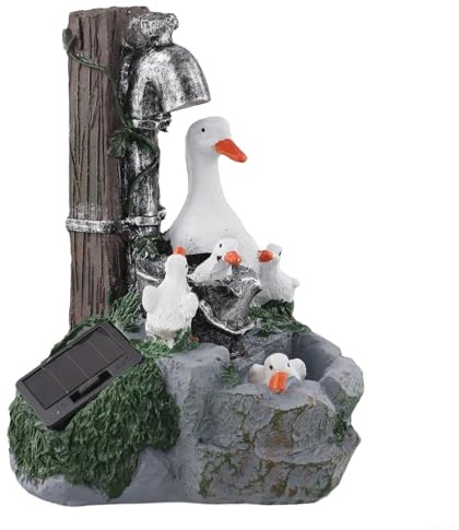 Oniissy Solarbetriebene Eichhörnchen-Gartenskulptur mit LED-Licht, Kunstharz, für den Außenbereich, Terrasse, Dekoration, Tierlampe für Garten, Hof, Ornament (Ente)