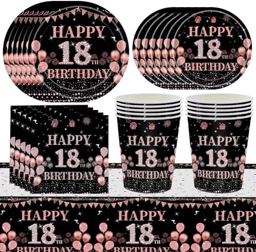 Black Gold 18th Birthday Tableware Set, Plates, Paper Cups, Tissues, Tablecloths, Happy Birthday Dinnerware Set, 16 Guests