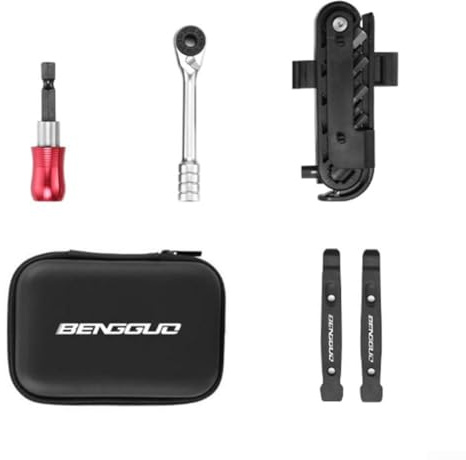 Yuanpgky Juego de 14 herramientas de reparación para bicicletas de montaña y carretera, llave de trinquete de acero inoxidable con barra de extensión, 10 cabezales de broca, 2 palancas de neumáticos