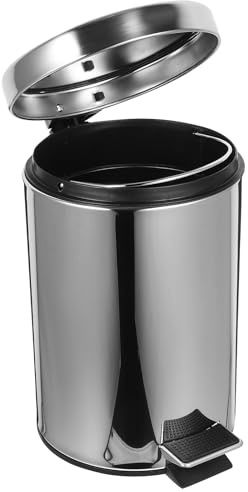 Sewroro Pattumiera Pedale in Acciaio 3L con Coperchio Ribaltabile Cestino della Spazzatura Rotondo per Cucina Bagno e Ufficio Contenitore Rifiuti Domestico Silenzioso e Resistente