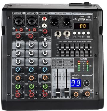 Mezclador de audio, Consola de mezclas 4 canales, 99 efectos DSP, reproducción USB, PC, grabación, mezclador sonido Bluetooth, mesa 48 V for fiestas en casa AG-AT4 Para estudio de karaoke