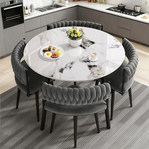 AMZSEW Kitchen Dining Table and Chairs Set 4 - Modern Breakfast Bar Table and Chair- Dining Room Sets Back Faux Leather Chair for Small Spaces Coffee Kitchen Meeting Table (WHITE-2)