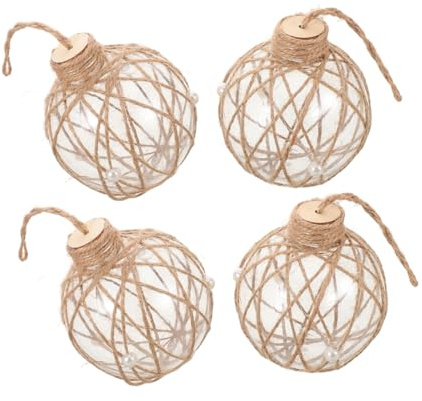 BESTYASH 4pezzi Palline di Plastica Trasparente per Albero Ornamenti Natalizi Riutilizzabili Decorazioni Fai da Te con Spago Accessori per Feste di Natale e Matrimoni