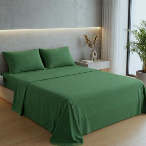Ruggeri - Completo Letto - 100% Morbida Microfibra di Alta Qualità | 2 Federe + 1 Lenzuolo con Angoli + 1 Lenzuolo Sopra - Collezione Shiny Day (Verde Scuro)