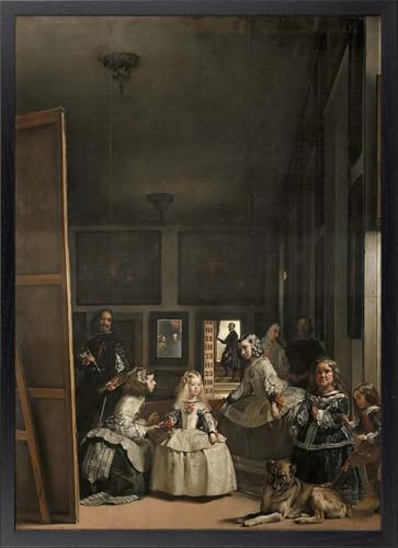 Fine Artic Cuadro de Las Meninas de Velázquez - Poster de Cuadro Famoso con Marco de madera Negro - Arte mural del Barroco decoración Clásica Elegante - Cuadros de Museo