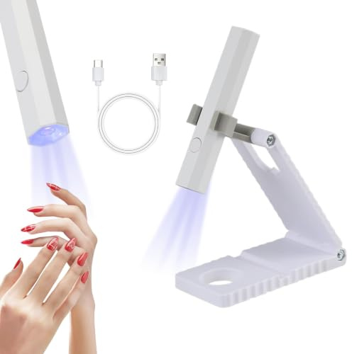 Mini Lampara UV Led Uñas, lámpara de uñas UV Portátil, Secador de Uñas Portátil Recargable, El Soporte se dobla a 90 ° y Gira a 360 °, Secado Rápido para Arte de Uñas y Manicura, Blanco