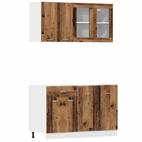 ULUYYUC Lyon 4-TLG Küchenzeile Altholz 80x46x81,5 cm mit Spüle & Hängeschrank für kleine Singleküche
