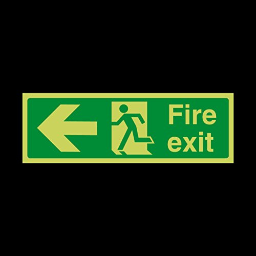 Fire Exit Arrow Left Photoluminescent Plastic Sign with double sided fixing tape - Emergency/Fire Exit/Extinguisher (EE12)