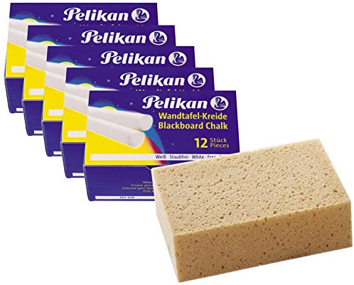 Pelikan Wandtafel-Kreide, staubfrei, rund (5 × weiß mit Schwamm)