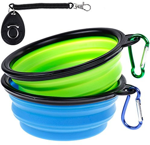 Faburo Hundenapf Faltbare Hundenäpfe, 2 Auslaufsichere Silikon Reisenapf Hund Faltbarer Trinknapf Hund Unterwegs mit Clicker-Training für Wasser und Futter