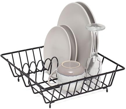 simplywire – Square Dish Drainer – Plate Drying Rack – Black Plastic Coated Steel