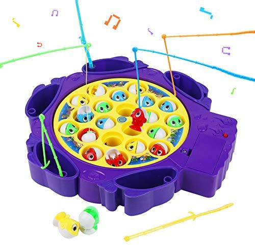 Angelspiel Fische Spielzeug Musik Brettspiele mit 21 Fische & 6 Angelrute Kinderspiele Gesellschaftsspiel Geschenke für Kinder ab 3 4 5 6 Jahre Mädchen Junge (2 Farben Werden Zufällig Geliefert)