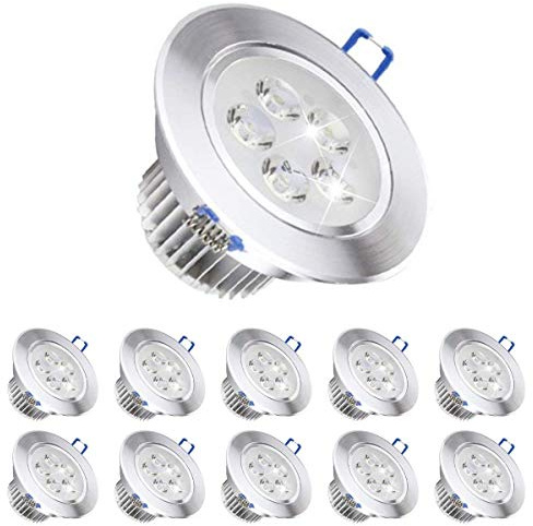 MODOAO Pack of 10, 110V 5W Dimmable LED Recessed Ceiling Light Downlights Spotlight,Cool White,480-500 Lumen(Equivalent 50W)