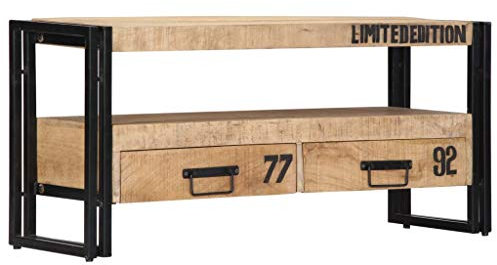 Festnight TV-Schrank | Industrial Fernsehtisch | TV Lowboard Tisch | Vintage Fernsehschrank | Holz TV Board | Massiv Mangoholz mit Eisenrahmen 100 x 30 x 45 cm