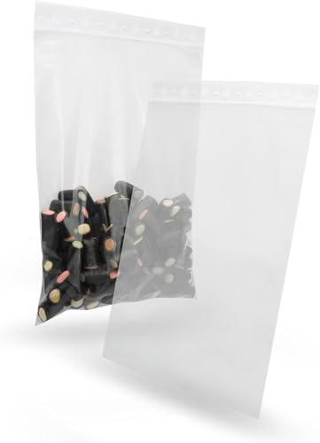 Elke Plastic Lot de 100 sachets en plastique refermables transparents 25 x 35 cm | Sachets à fermeture 50 µm | Sacs à biscuits | Emballage à bijoux | Sacs alimentaires | Sacs à fermeture éclair |