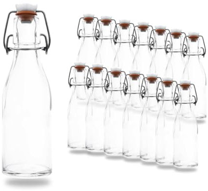 14 Leere Taschenflasche 200ml Glasflaschen mit Bügelverschluss – Kleine Flaschen zum Befüllen mit z.B. Likör, Schnaps, Essig und Öl – Mini Flaschen/Schnapsflaschen klein