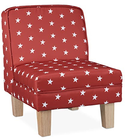 Relaxdays Sillón Infantil Estampado Estrellas, Niños, Minibutaca Habitación Juegos, 60 x 45 x 52 cm, Color Rojo