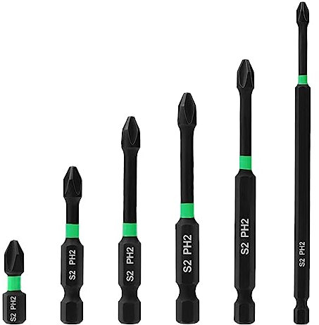 6pcs Magnetic Screwdriver Bit Set, Ph2 Magnetic Screwdriver Bit Set Anti-Slip Screw Extractor Cross Slot Screwdriver for Electric Screwdriver Impact Drill, Length 25-150mm