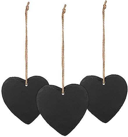 STOBOK 3pcs Heart Slate Label Mini Chalkboard Hanging Sign Slate Tags Plant Hanger Chalkboard Markers Chalkboard Signs Double Sided Chalkboard Tags Wedding Party Decorations