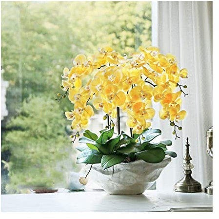 Künstliche Blumen Faux Orchideen Dekoration - 6 Zweige Seidentuch Orchideen Bonsai, Real Touch Künstliche Phalaenopsis Blumen im Blumentopf, Orchideen Arrangement für Zuhause/Parlous/Hochzeitsfeier