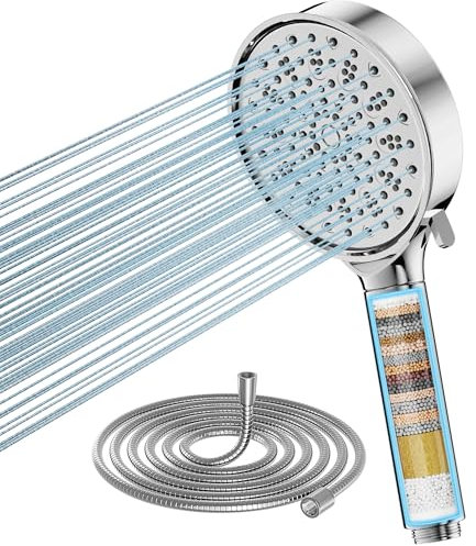 Cobbe Duschkopf mit Filter, Hochdruck Handbrause mit Schlauch, 6 Strahlarten Duschkopf Wassersparend mit Filtration in 20 Schichten, Duschbrause für Hartes Wasser,Rest-Chlor,Bakterien, Schwermetall