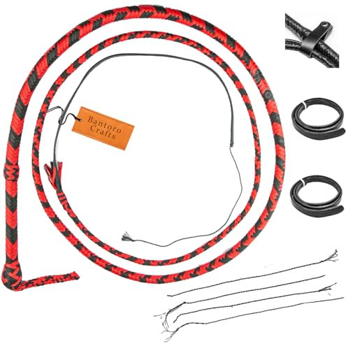 Bantoro Crafts Bullwhip in Nylon/Paracord Intrecciato Rosso e Nero con 16 intrecci Belly Whip e Supporto Interno Frusta Hard-Cracking Indiana Jones (10 Piedi (3 Metri))