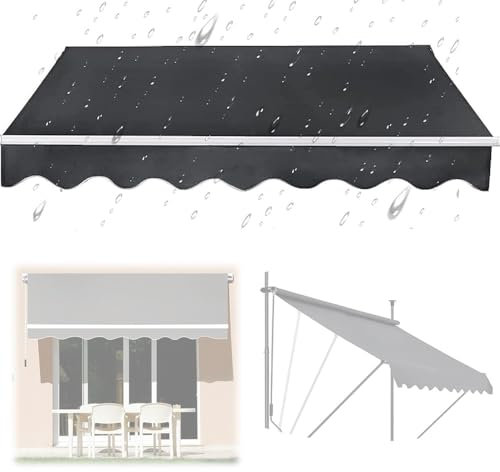 HAEKEBC 3 4 5 6 7m Rechteckiger Markise Balkon Markisenstoff Einziehbar Klemmmarkise Ersatzstoffe, Balkonmarkisen Markisentuch Ersatz, Ohne Bohren, Mit Volant(6.5x5ft-2x1.5m)