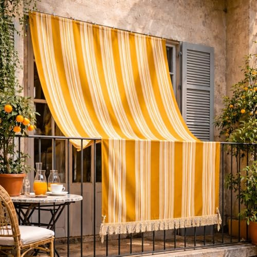 GARGIX TENDA DA SOLE CON ANELLI RESISTENTE ESTERNI BALCONE VERANDA GIARDINO (GIALLO, 300X300 CM)