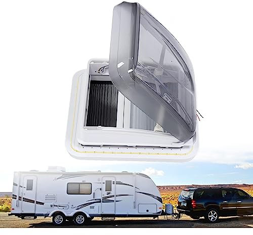 RWSXY Caravan Roof Vent Kit, RV Motorhome Camper LED Skylight Roof Window Hatch with Screen, Sunshade, Universal RV Roof Vent Cover Lid Replacement, for Motorhome Camper Van Trailer Bathroom