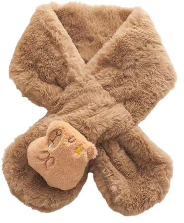 CutitiUU Plush Cute Children's Scarf,Winter Child Teens Cartoon Scarf,Cozy Plush Scarf with Cross Design,Warm Furry Muffler,Scarves Wrap Cross Collar Children Neck Warmer for Boys Girls (Brown)