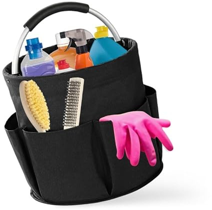 HMCEY Cesta Organizador Productos Limpieza 17 L,Bolsa de Limpieza Plegable,Cleaning Caddy,Cesta Limpiezas Portátil con Asa Y Bolsillos,Cubo Porta Productos de Limpiezas,Bolsa Herramientas Redonda