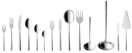 Villeroy & Boch - Piemont Set de Cubiertos 113 Piezas Plata, Apto para Lavavajillas, Cuberterías Completas 12 Personas Platino, Cubertería 18/10, Acero Inoxidable