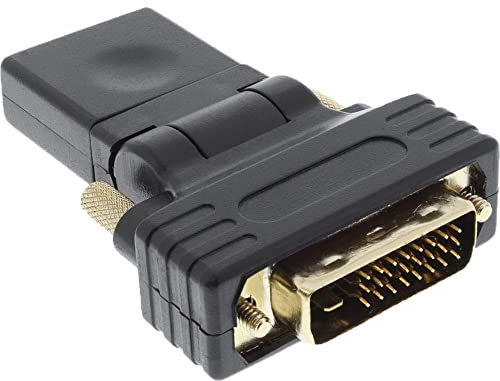 InLine 22134 Adattatore HDMI Femmina a DVI-D 24+1 Maschio, Contatti Dorati, Orientabile 180°, Nero