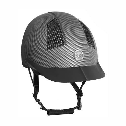 TuffRider Starter Carbon Fiber Print Horse Riding Helmet | Comfortable ABS SEI-Certified Protective Equestrian Head Gear-Black-Large