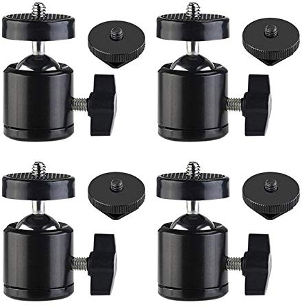 SLOW DOLPHIN Hot Shoe Mount Adapter 360 Degree Swivel Mini Ball Head 1/4 Tripod Screw for Cameras, Camcorders, Smart Phone, LED Video Light, Microphone (4 Packs)