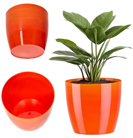 KADAX Pot de Fleurs 14 cm en Plastique avec Finition Brillante et Motifs Marbrés, Cache-Pot pour Une Décoration Intérieure Raffinée et Moderne (Orange)