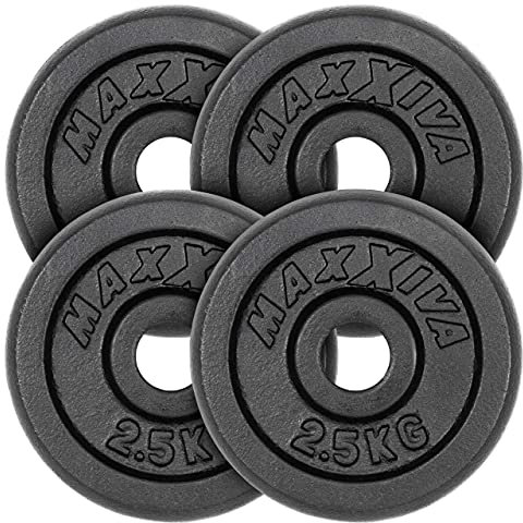 MAXXIVA Hantelscheiben 4er Set Gewichtsplatte je 2,5 kg Gusseisen schwarz 10 kg Fitness Krafttraining Bodybuilding Workout Gewichtheben Reha