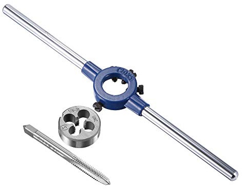 sourcing map 1/4-20 UNC Ensemble Taraud et Filière avec 20mm Rond Porte-filière Poignée Clé Haute Vitesse Acier Machine Filetage Robinet et Rond Matrice Filetage Outil