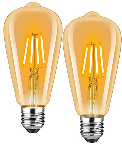 Huoqilin LED Edison Vintage Glühbirnen,E27 4W 2700K Warmweiss,Amber Retro Birne Ideal für Nostalgie und Retro Beleuchtung im Haus Café Bar usw, 2er Pack