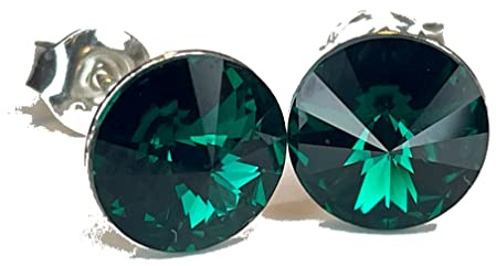 Silber Kristall mit 925 Sterling Silber Ohrstecker Ohrringe Rivoli Crystal Emerald grün (Ohrstecker 8mm)