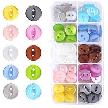 KEUGT 100 Stück Rund Fischauge Knopf,2 Loch Baby Harz Knöpfe,14mm Runde Fisheye-Knöpfe,Nähen Harzknöpfe,Bunte Bastelknöpfe,Kinderknöpfe Mit Aufbewahrungsbox für DIY Handarbeit,Stricknähen (10 Farben)