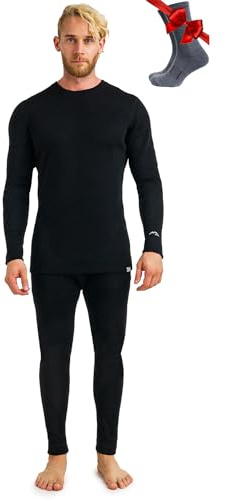 Merino.tech Conjunto Lana Merino Hombre - 100% Lana Merino con Calcetines (Small, 320 Negro)