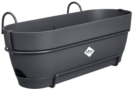 elho Vibia Campana Balkonglåda Allin1 50 med vattenreservoar – blomkruka balkongräcke – 100% återvunnen plast – Ø 50,4 x H 17,7 cm – svart/antracit