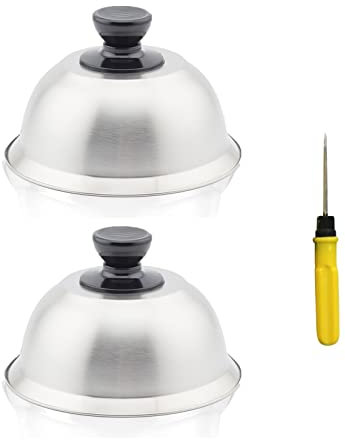 Campana para Hamburguesas, Campana para Hamburguesas Campanas para Hamburguesas de Acero Inoxidable, Juego de 2 Cúpula para Derretir Queso con Mango Resistente a Escaldaderas para Barbacoa, Bistec,