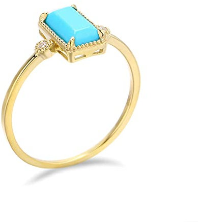 Epinki Echt Gold Ring Gold 18K Au750, Solitärring Eheringe mit Türkis (Blau, Rechteckschliff) Gelbgold 750 Freundschaftsringe Pärchen Ringe Moissanite für Damen, Gold, Gr.51