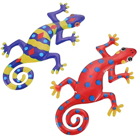 Bunter Gecko Anhänger aus Metall, 2 Stück für Wanddeko | Hängeanhänger, Dekorativ und Leicht, für Zuhause und Tür, mit Kindgerechtem Motiv