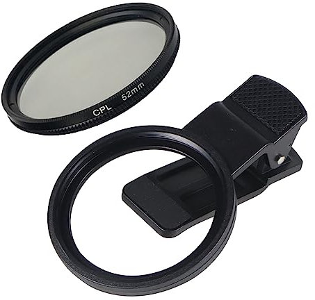 NovelGoal 52 mm Professioneller Handy-Kamera-Clip mit Makro-Objektiv, CPL-Stern, variabler ND-Filter für alle Smartphones, Aluminiumlegierungsgewinde (mit CPL-Filter, rundes Loch)
