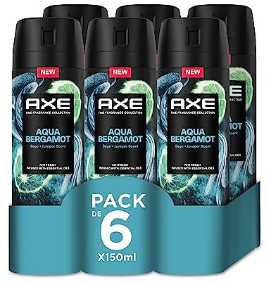 Axe Pack Ahorro Desodorante en Aerosol para Hombre Aqua Bergamot Fragancia Premium, 6 x 150 ml